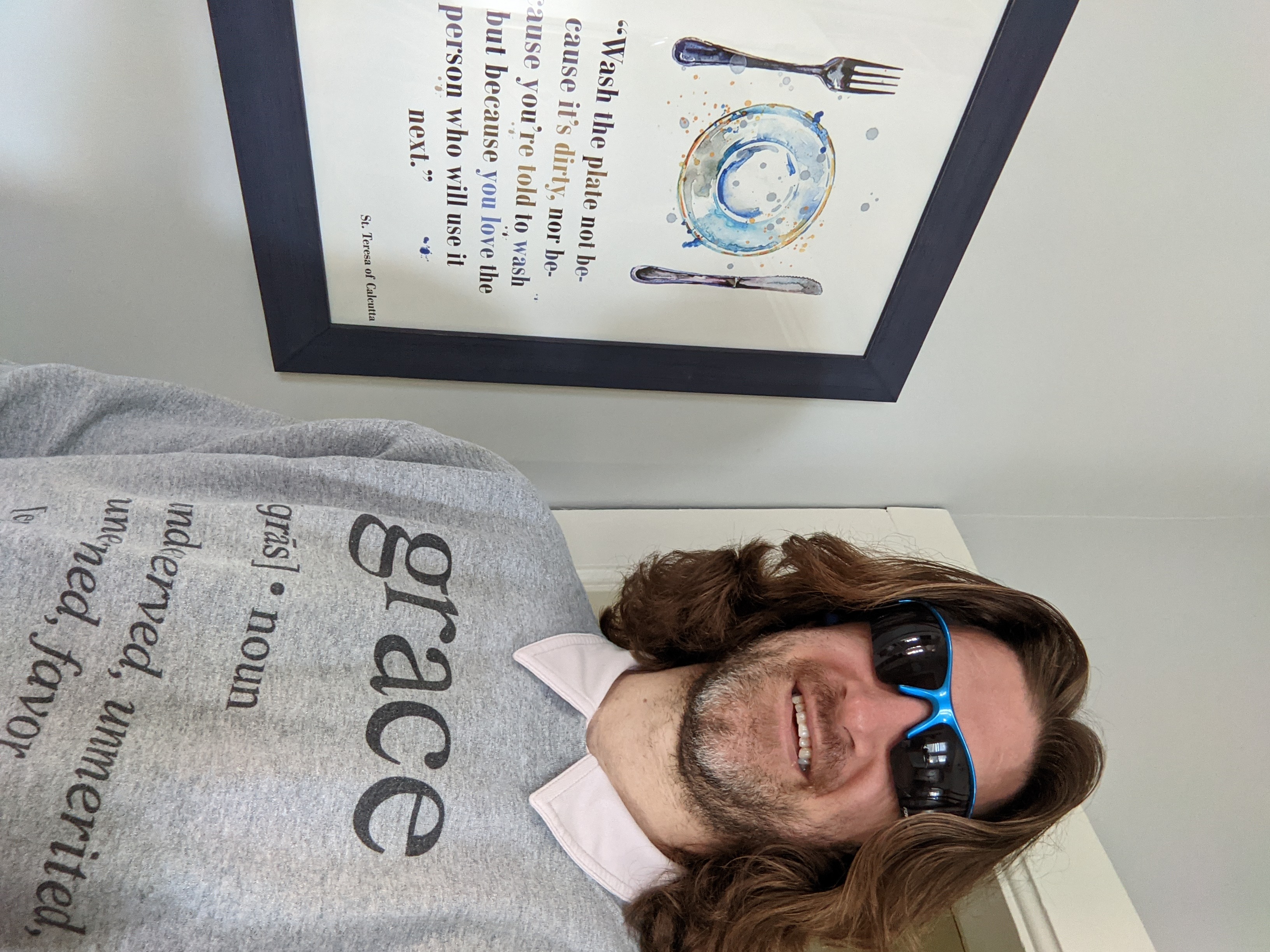 Brian wearing grace shirt