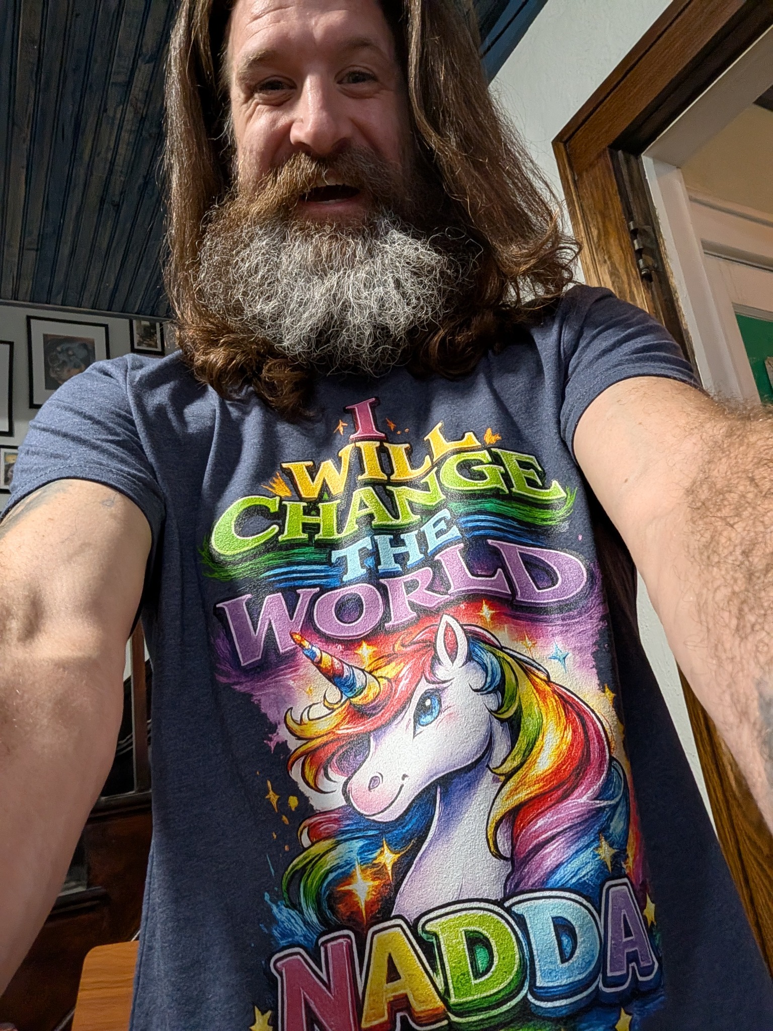 Brian wearing merch