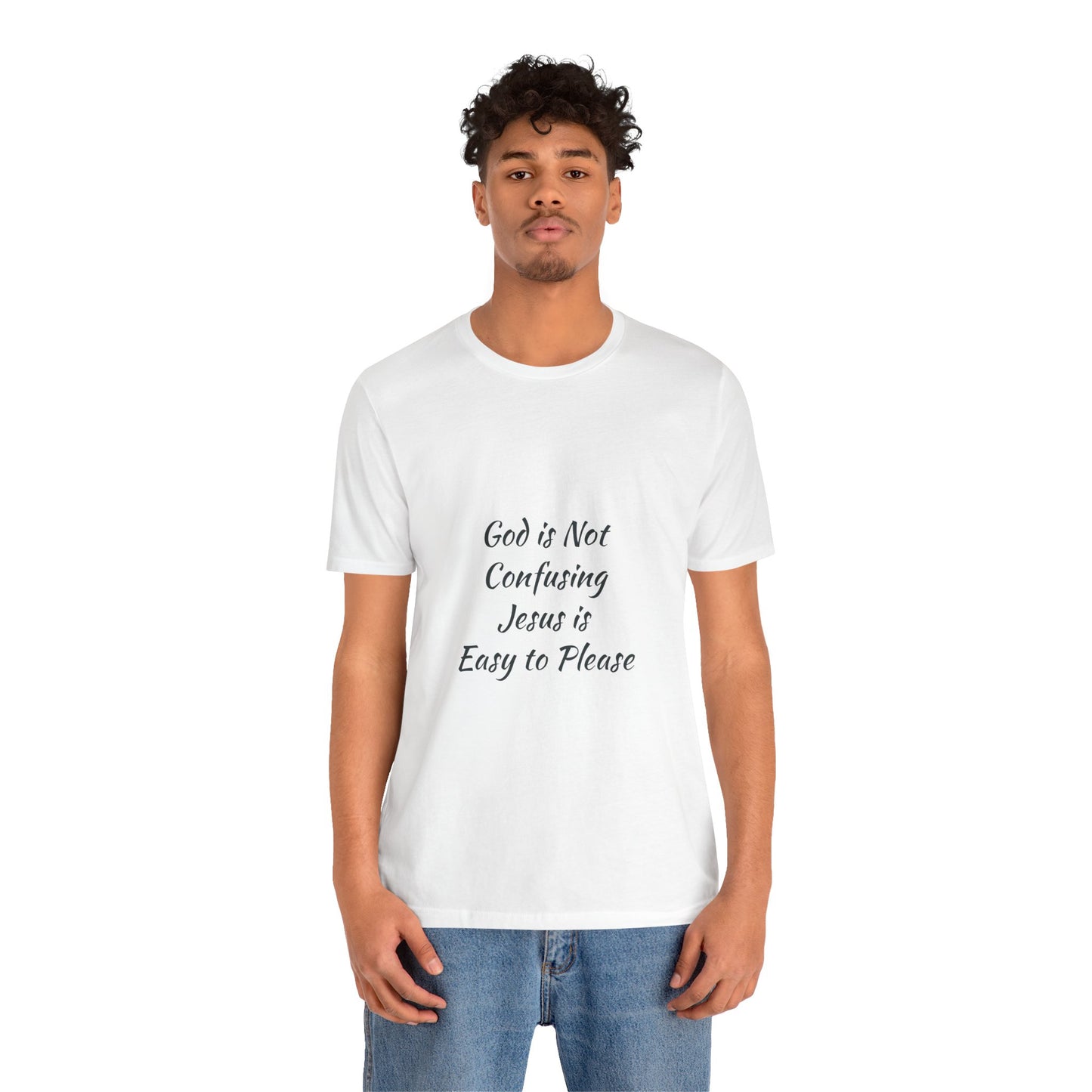 The Truth Man Show Unisex Jersey Tee - "God is Not Confusing, Jesus is Easy to Please"
