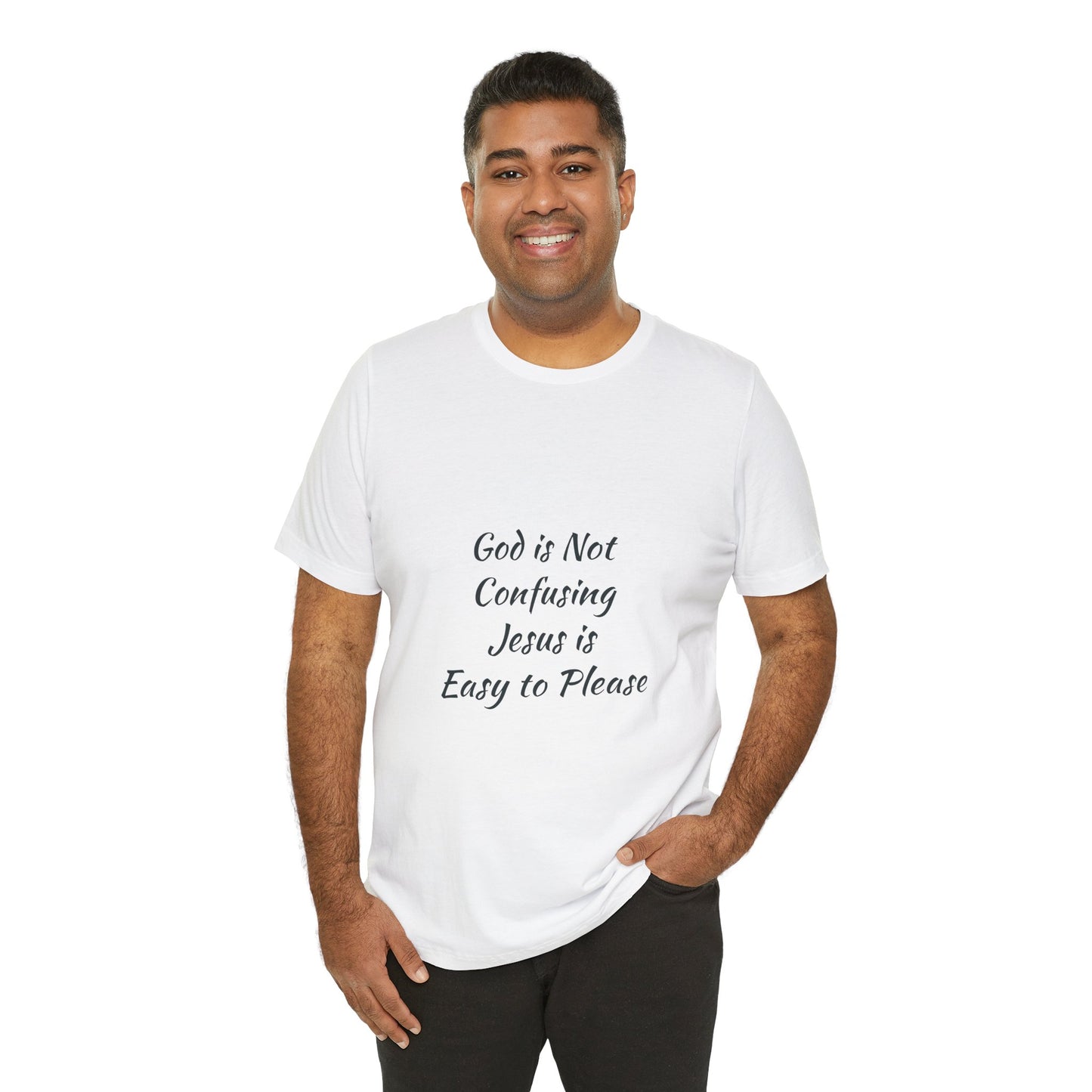 The Truth Man Show Unisex Jersey Tee - "God is Not Confusing, Jesus is Easy to Please"