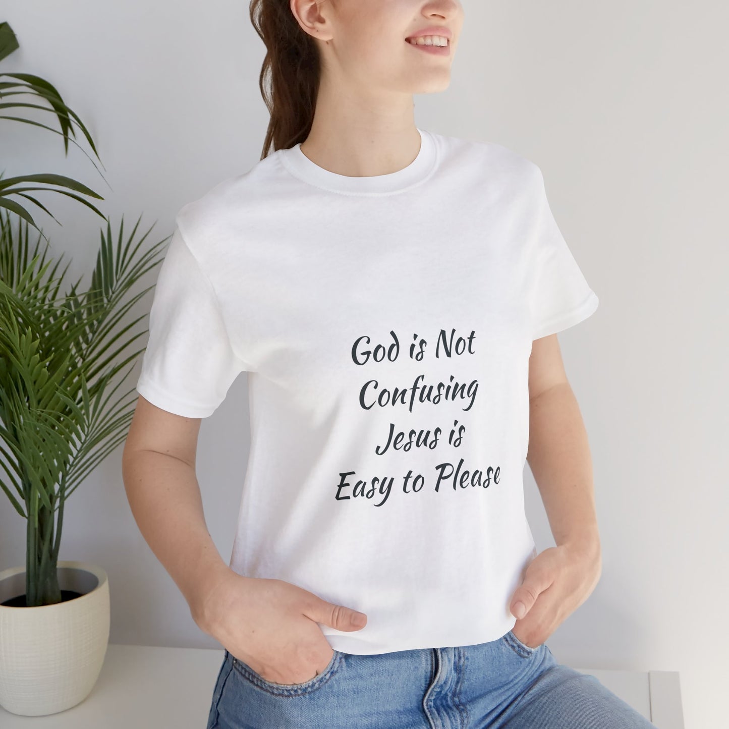 The Truth Man Show Unisex Jersey Tee - "God is Not Confusing, Jesus is Easy to Please"